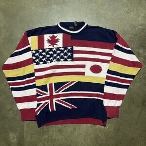 Vintage 90s Structure World Flags Pattern Boxy Sweater
